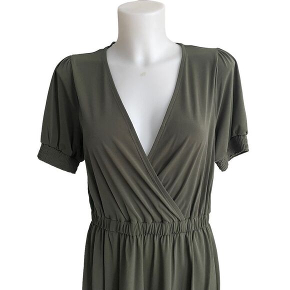 MICHAEL KORS olive green surplice fit & flare shift casual dress size small NEW - Picture 2 of 11